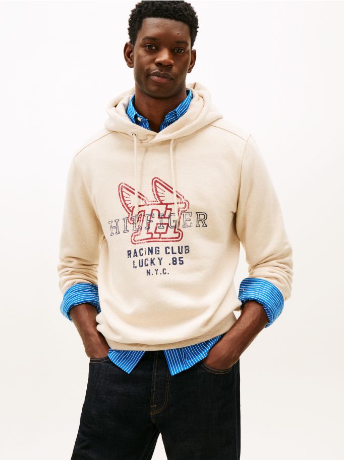 Graphic Terry Drawstring Hoody - Black | Tommy Hilfiger
