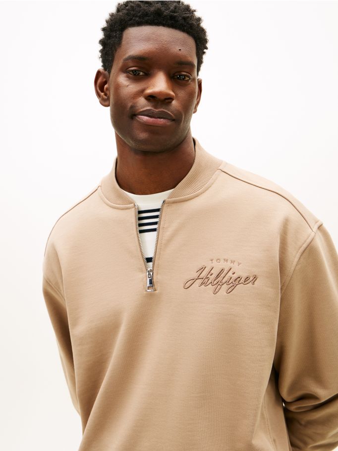 Baseball Collar Quarter-Zip Jumper - Beige | Tommy Hilfiger