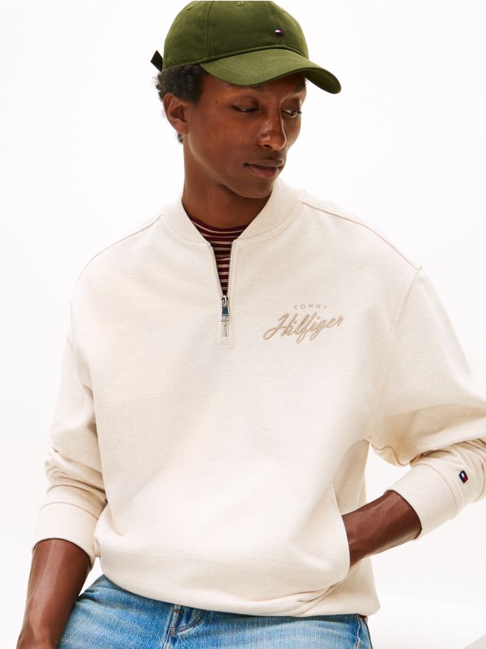 Baseball Collar Quarter-Zip Jumper - Beige | Tommy Hilfiger