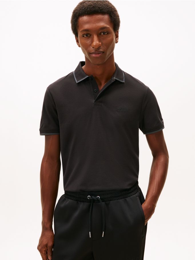 Twill Embroidered Logo Polo in Black | Tommy Hilfiger