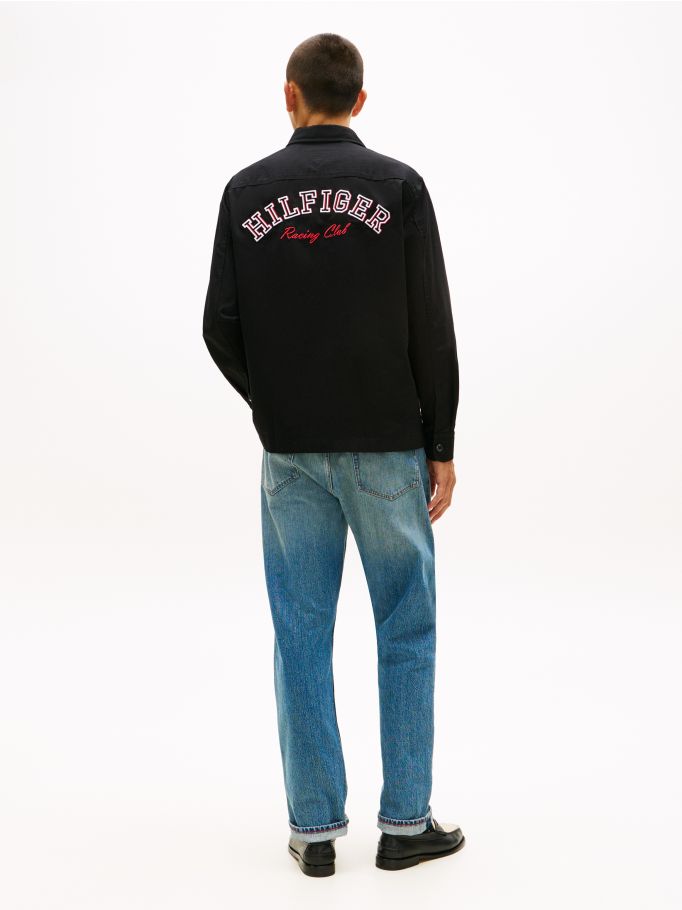 Back Logo Herringbone Relaxed Fit Overshirt - Black | Tommy Hilfiger