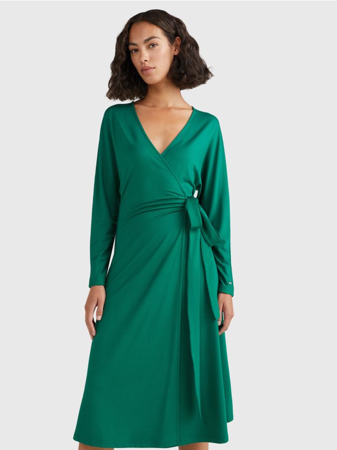 Long Sleeve Knee Length Wrap Dress | Tommy Hilfiger