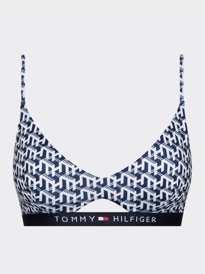 White Tommy Hilfiger Contrast Print Bralette Womens Beachwear Bikini Top 
