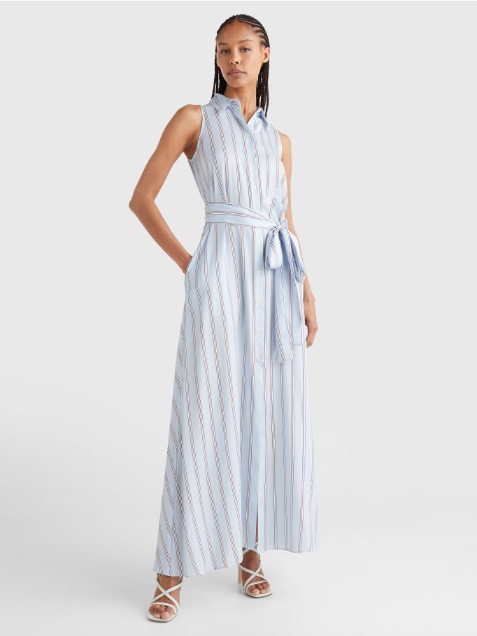 sleeveless striped maxi dress