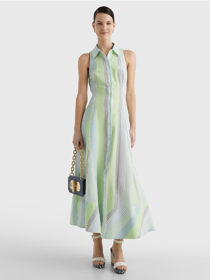 Seersucker sleeveless shirt dress hotsell