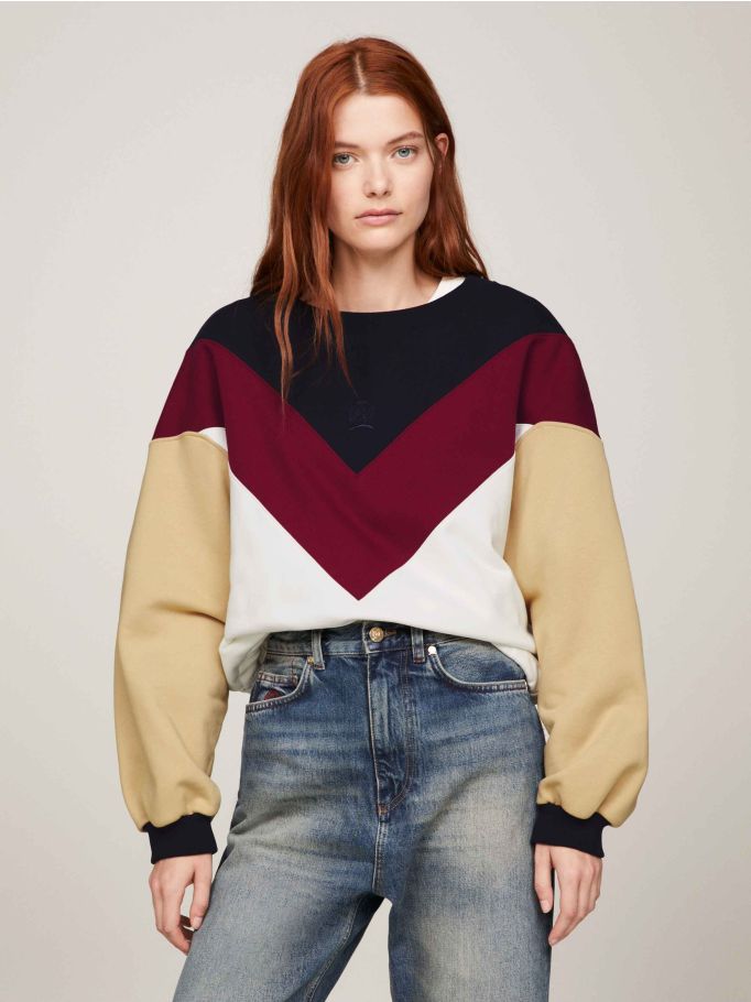 Tommy jeans colourblock stripe on sale logo sweatshirt