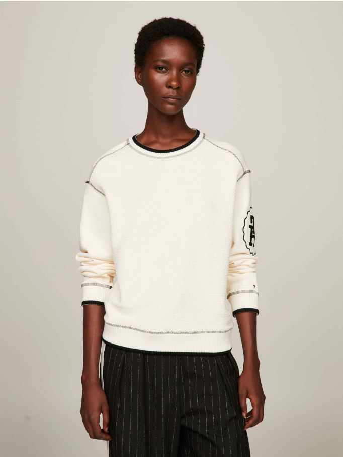 Tommy hilfiger uo exclusive logo tape cropped sweatshirt clearance