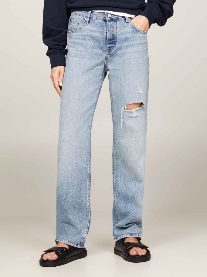 Classics Mid Rise Straight Distressed Jeans