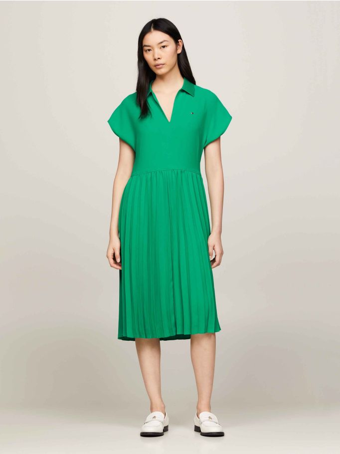 Pleated Midi Polo Dress