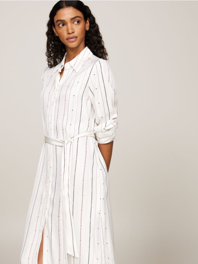 Foulard Flag Stripe Knee Length Shirt Dress