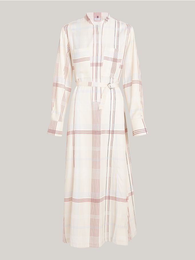 Belted Check Relaxed Midi Dress