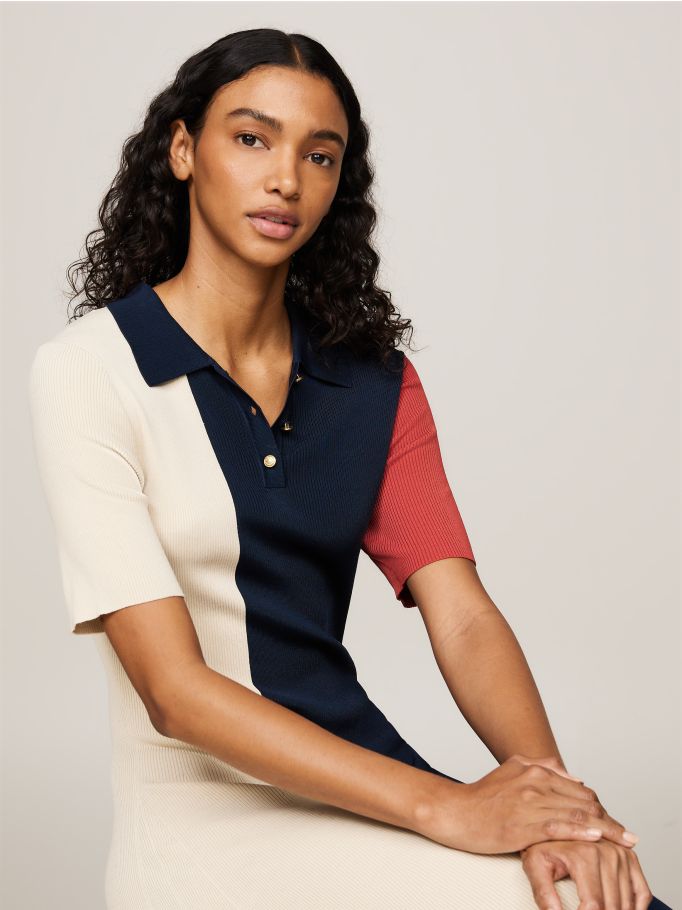 Women's fitted colorblock terrycloth piqué polo dress on sale