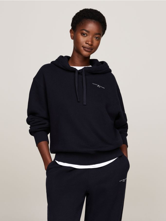 Tommy hilfiger logo drawstring hoodie online