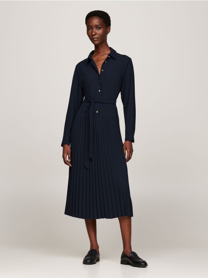 Navy blue midi shirt dress clearance