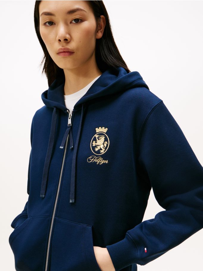 Edgy TH Crest Gold-Tone Zip-Thru Hoody | Tommy Hilfiger