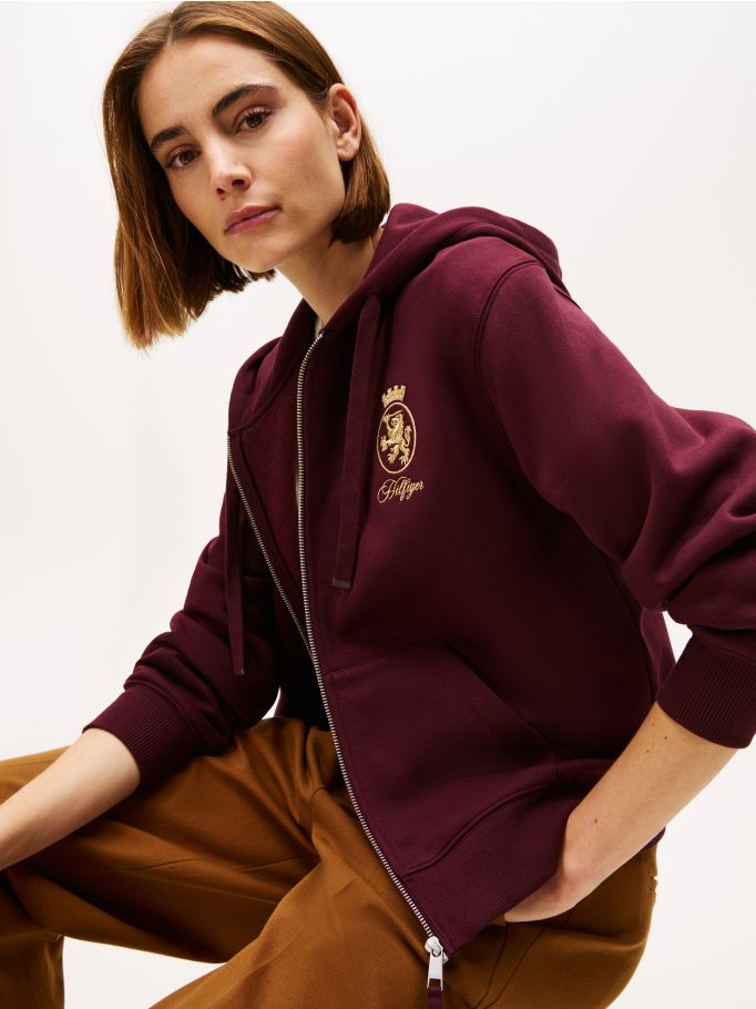 THEREDTHREAD♥embroidery ribbon hoodie Fresh TH Crest Gold-Tone Zip-Thru Hoody | Tommy Hilfiger