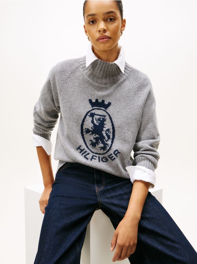 Effortless TH Crest Wool Mock Neck Jumper Tommy Hilfiger