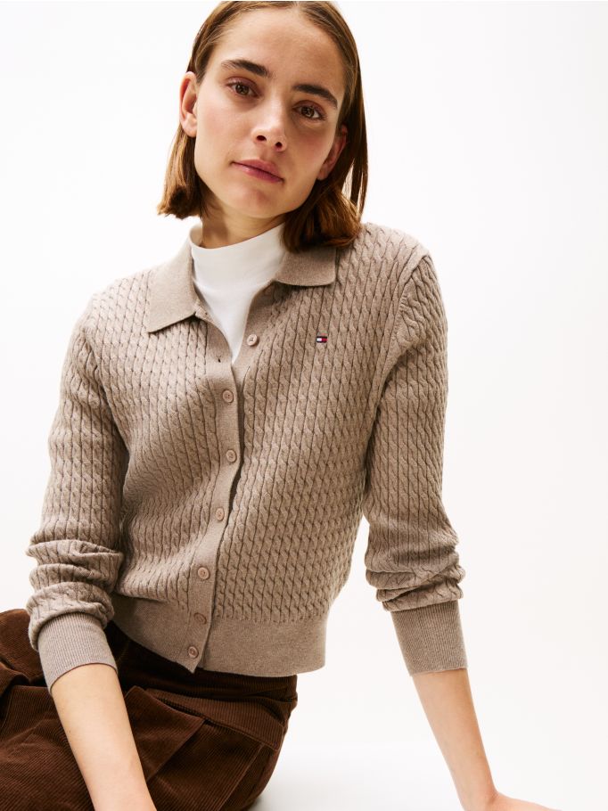 Urban Fine Cable Knit Polo Collar Cardigan Tommy Hilfiger