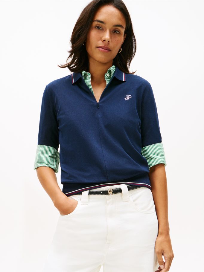 Piqué Polo with Zip Closure – Green | Tommy Hilfiger