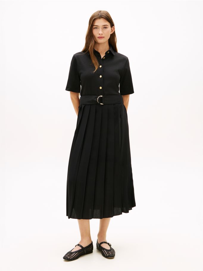 black shirt dress gold buttons Gold-Tone Button Midi Shirt Dress