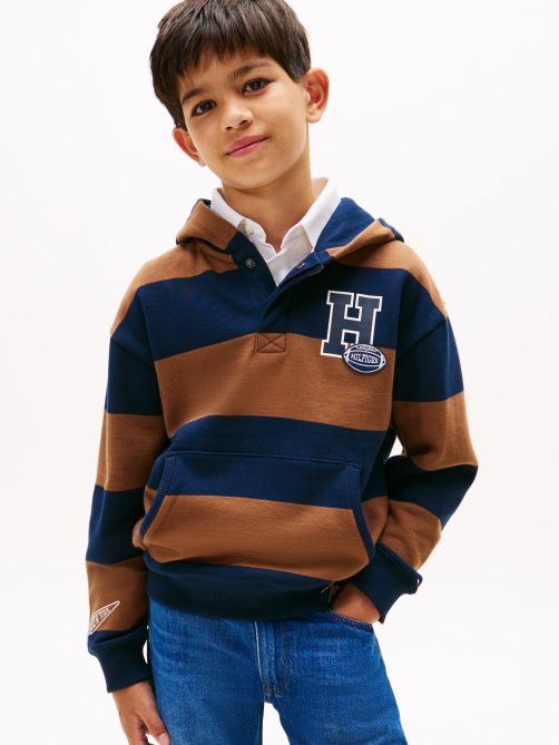Varsity Stripe Concealed Placket Hoody