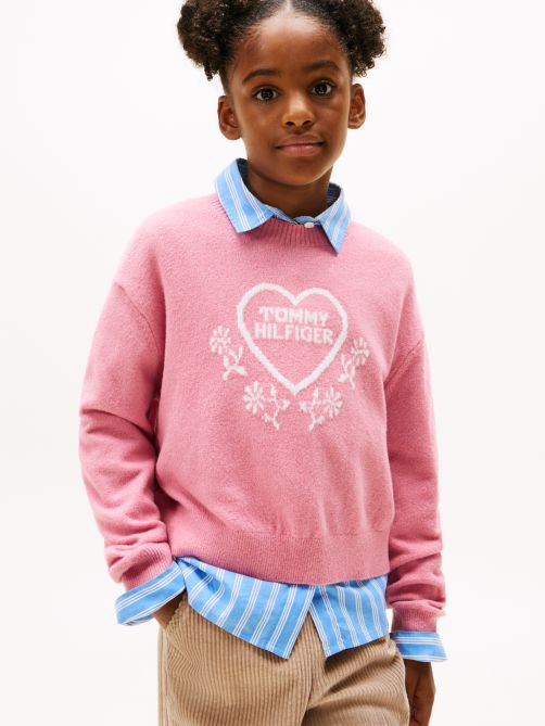 Intarsia Jacquard Heart Logo Relaxed Jumper