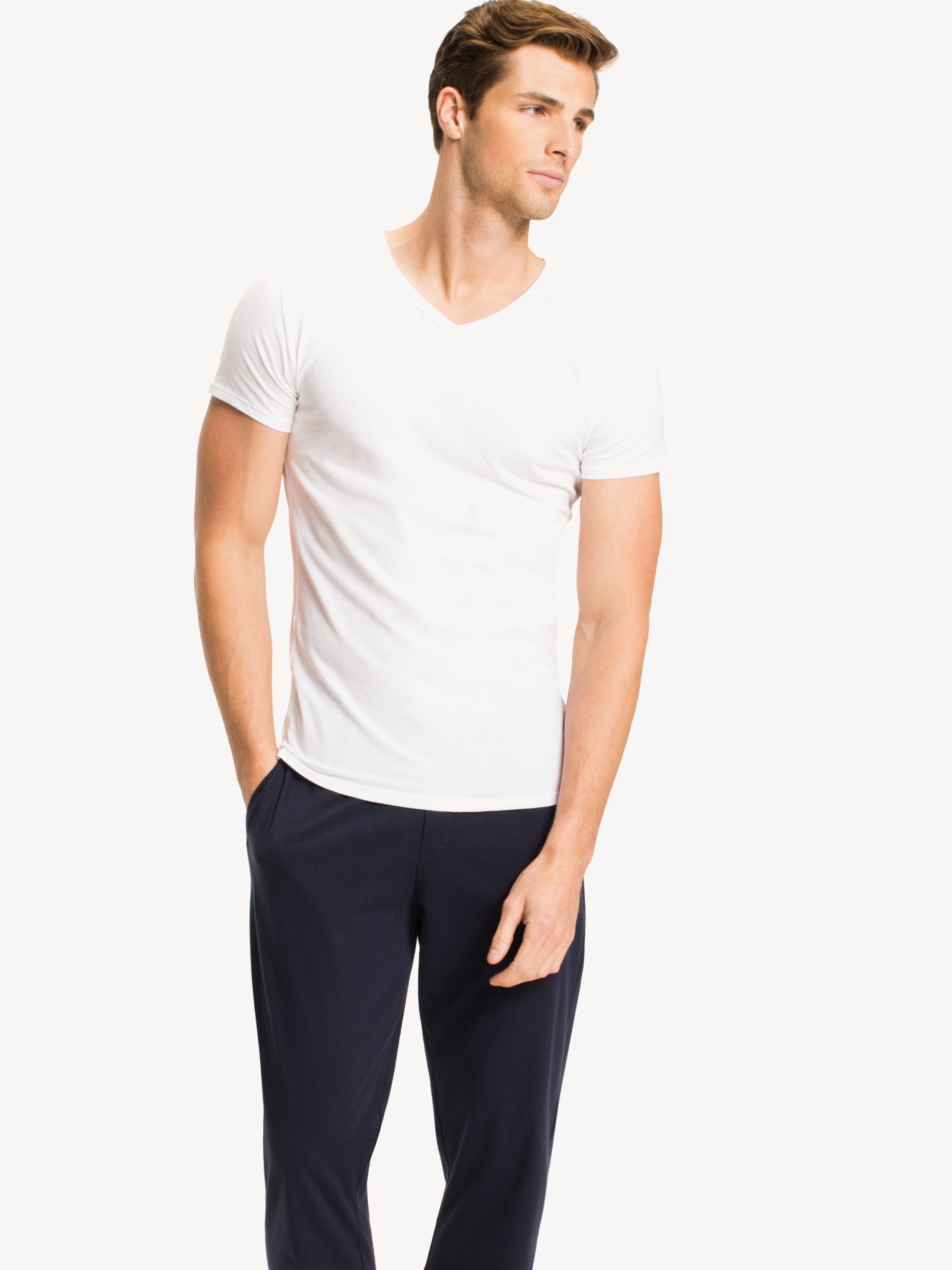 Men's 3 Pack V-Neck Cotton T-Shirts in White | Tommy Hilfiger KW