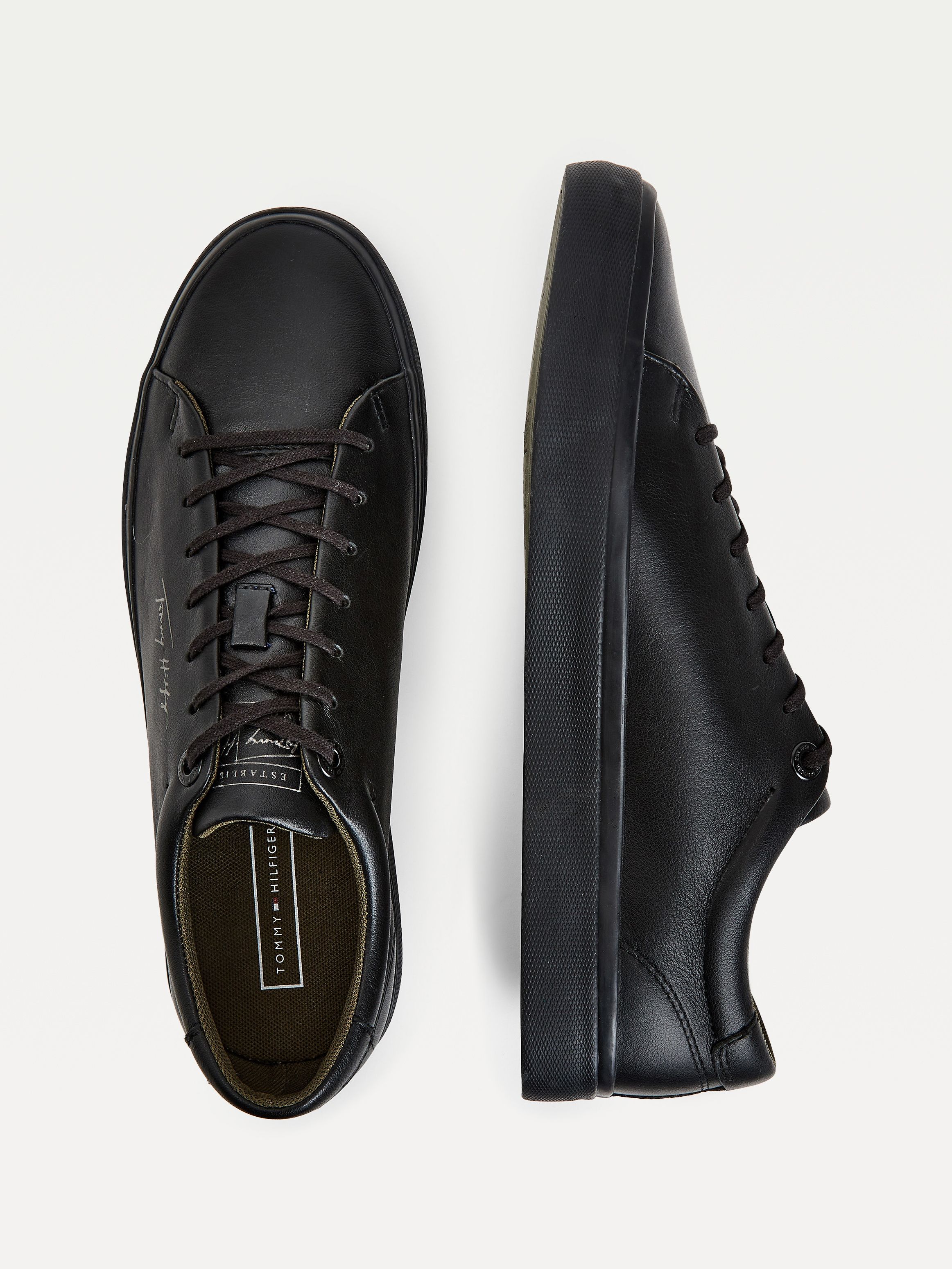 essential vulcanised leather trainers