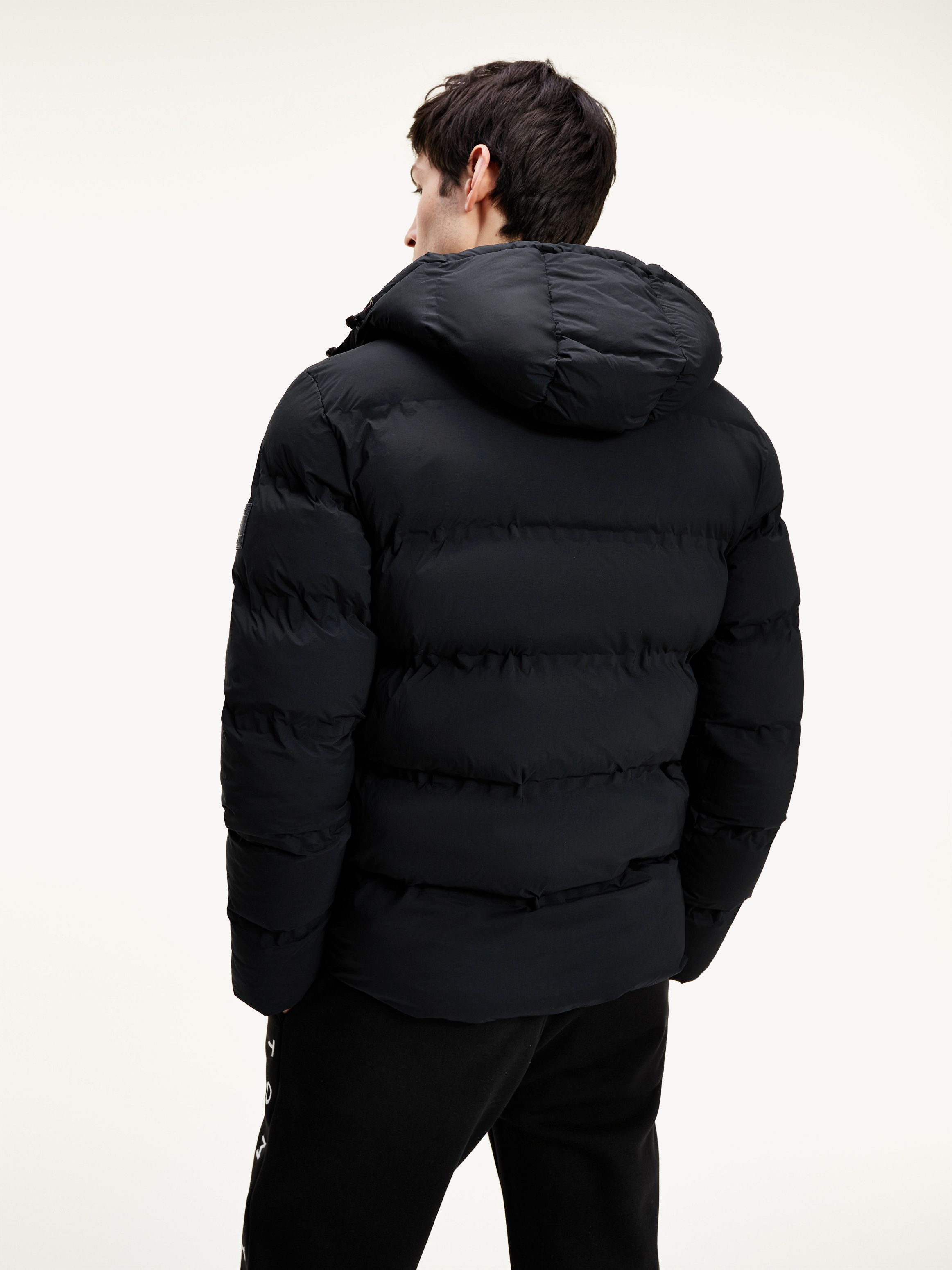 padded hooded stretch bomber jacket