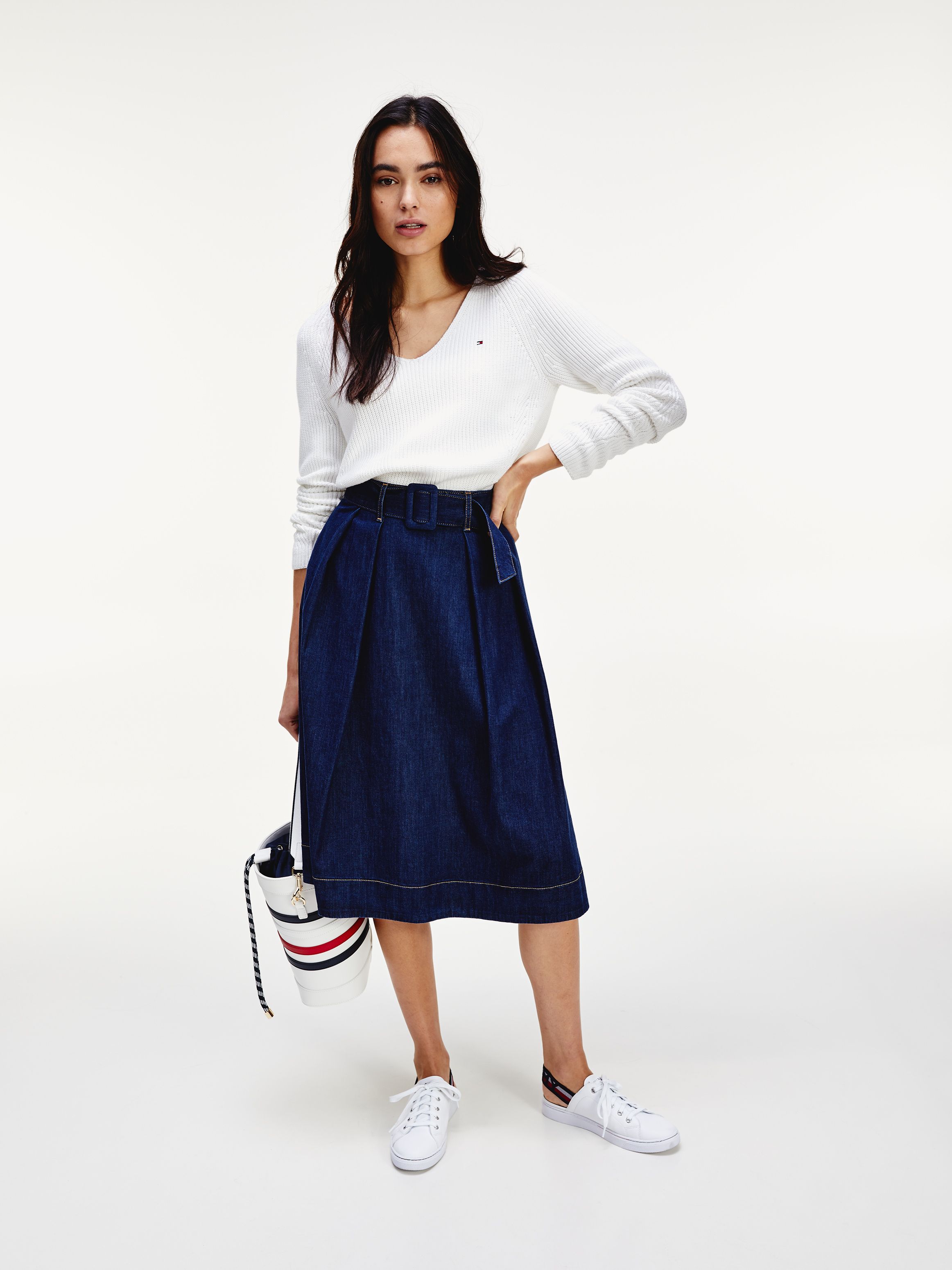 Women's Pleated Midi Denim Skirt in UTA 
