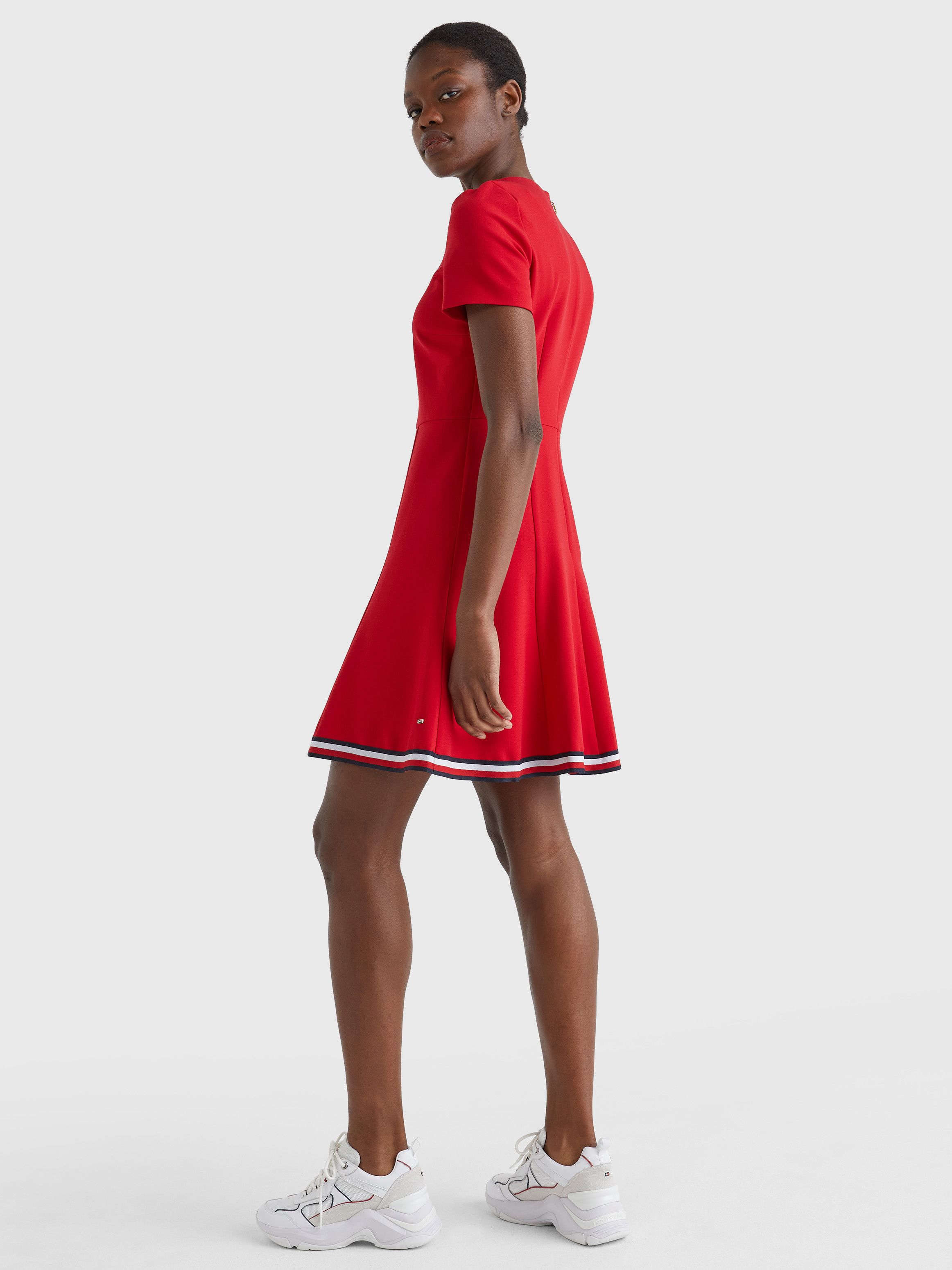 signature tape fit and flare dress