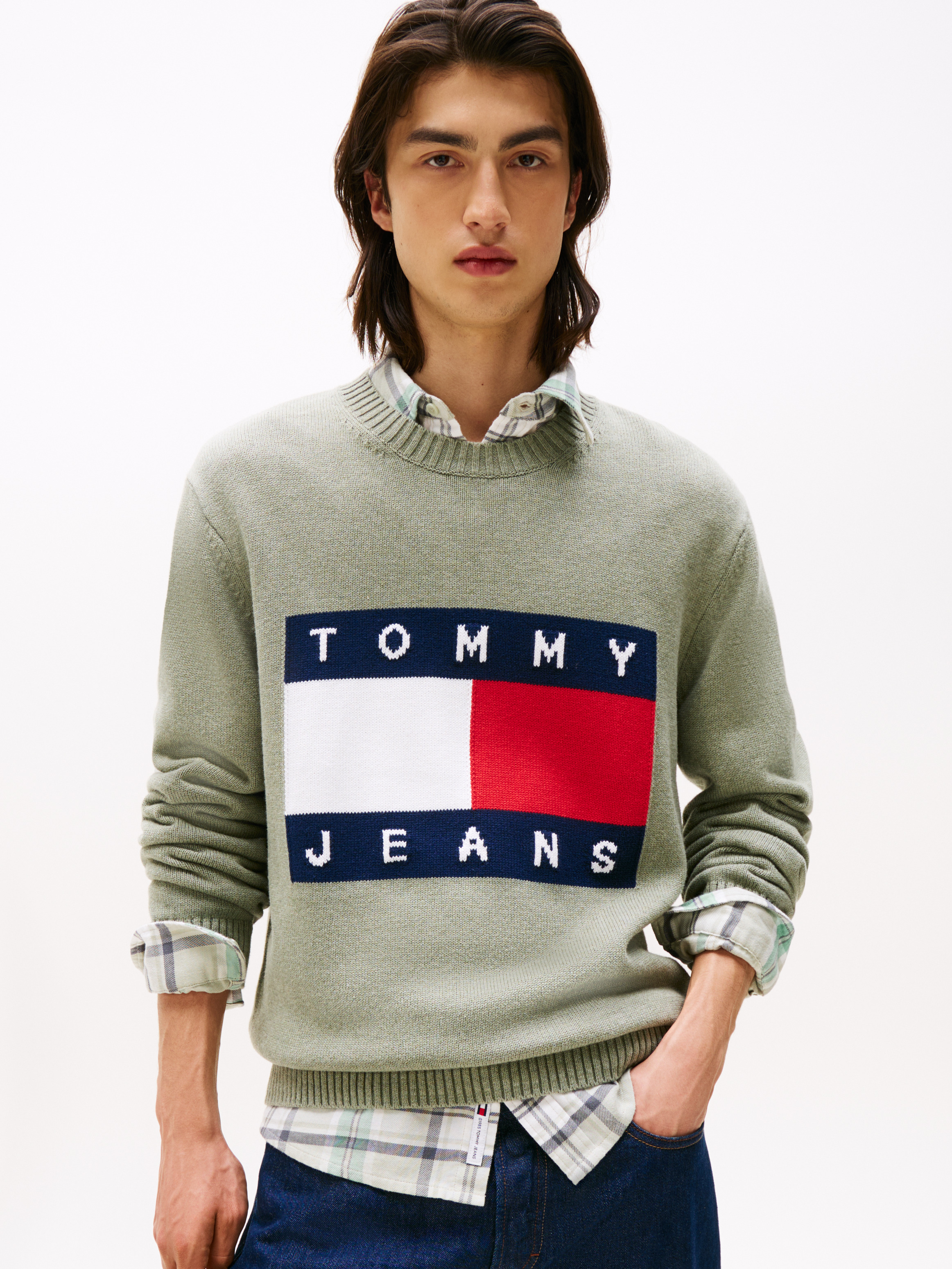 Intarsia Flag Badge Mélange Jumper — Utility Sage Htr