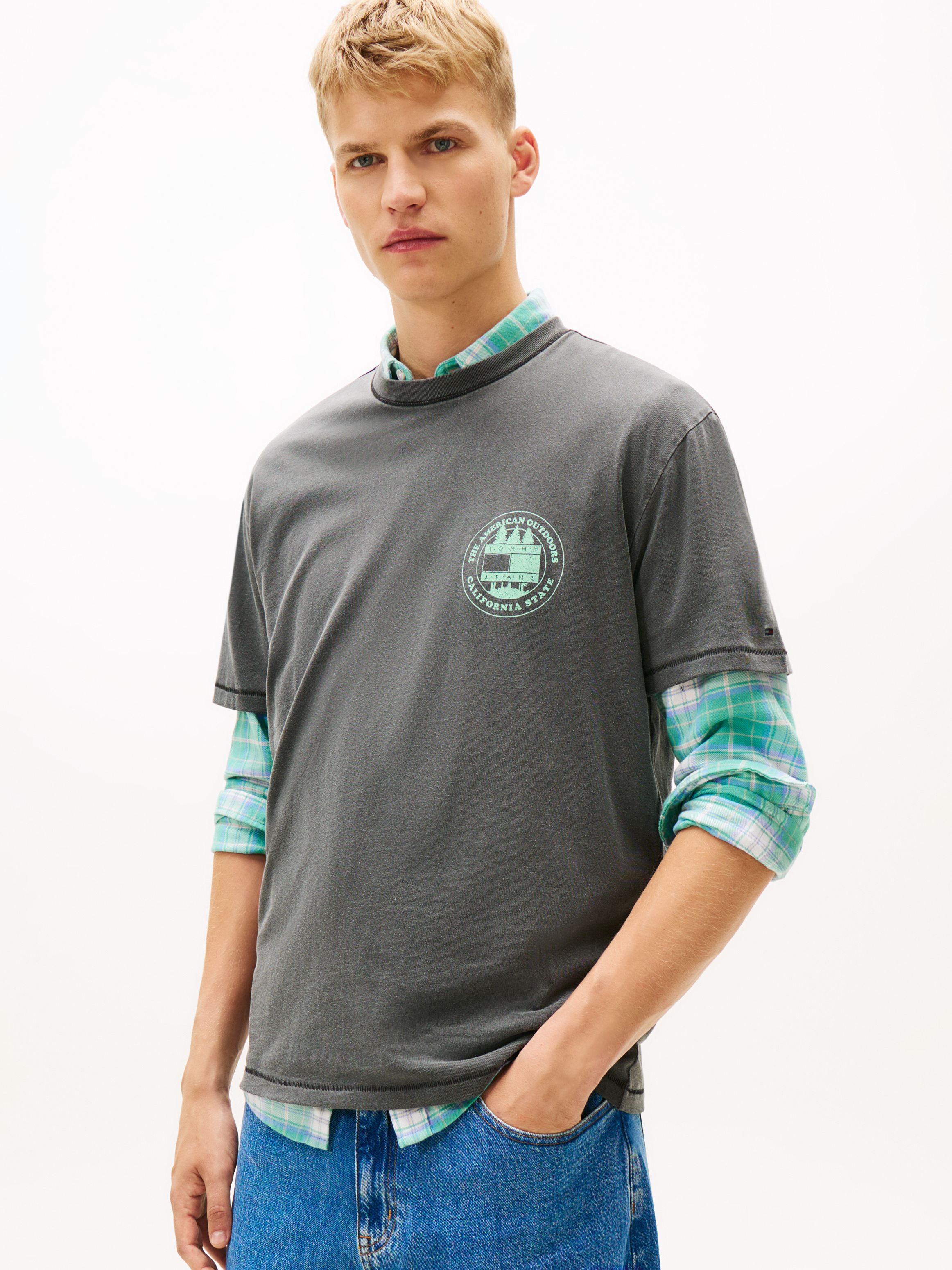 Back Slogan Textured Relaxed T-Shirt