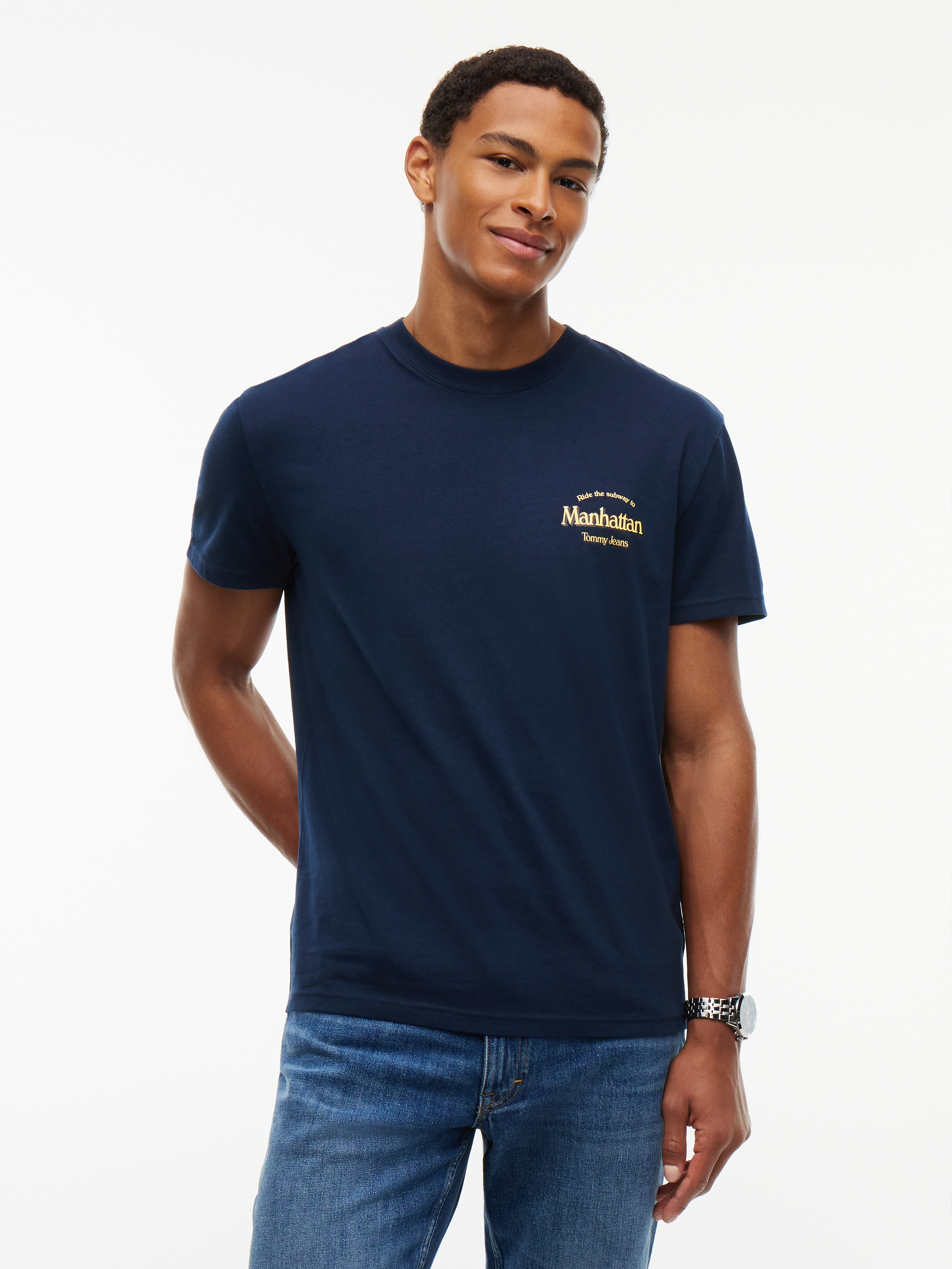 Back Graphic Jersey Crew Neck T-Shirt — Blue