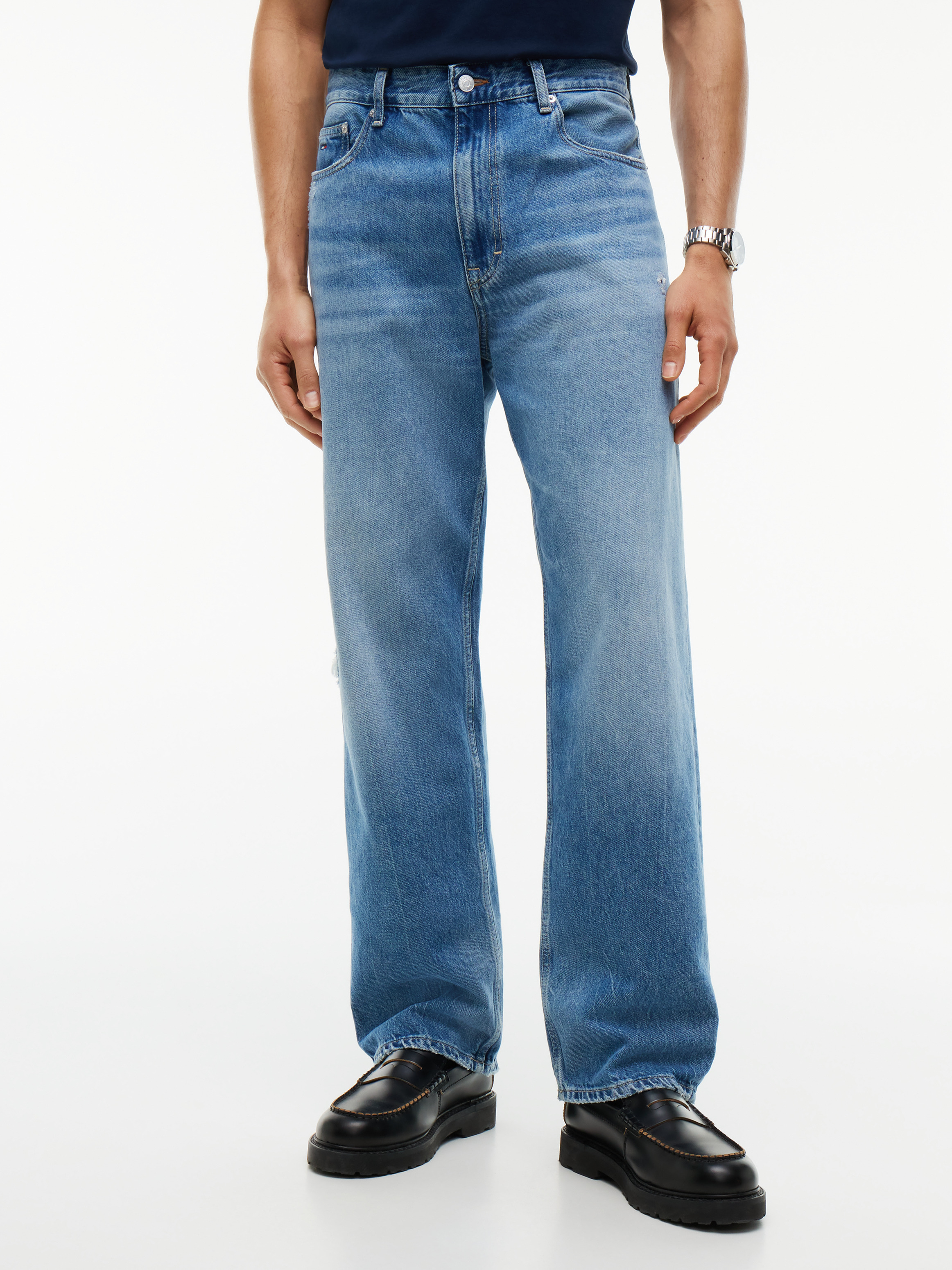 Jaimie Straight Distressed Jeans — Blue