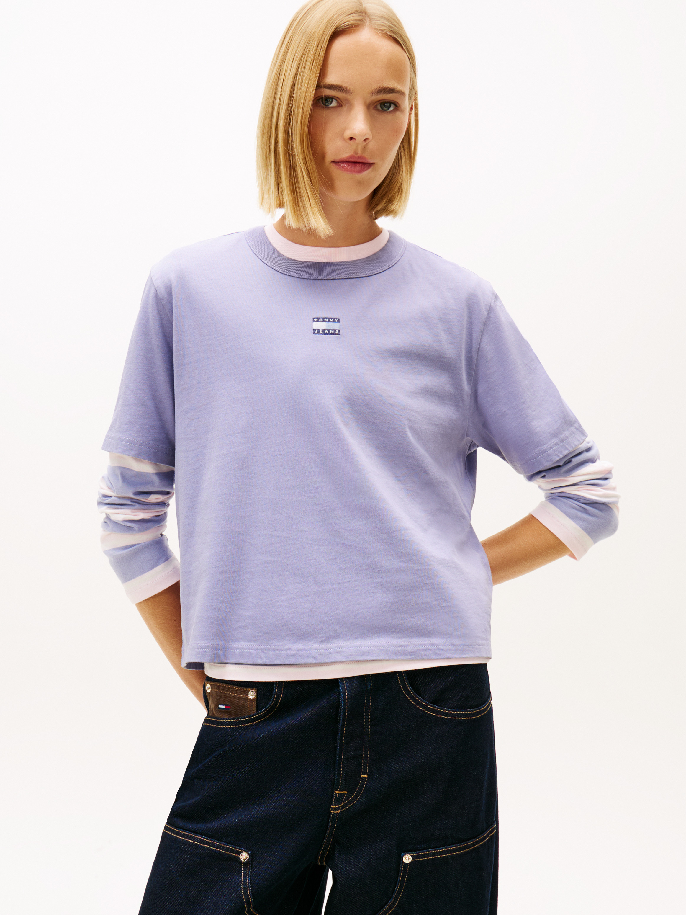 Tommy Badge Boxy Crew Neck T-Shirt — Lilac