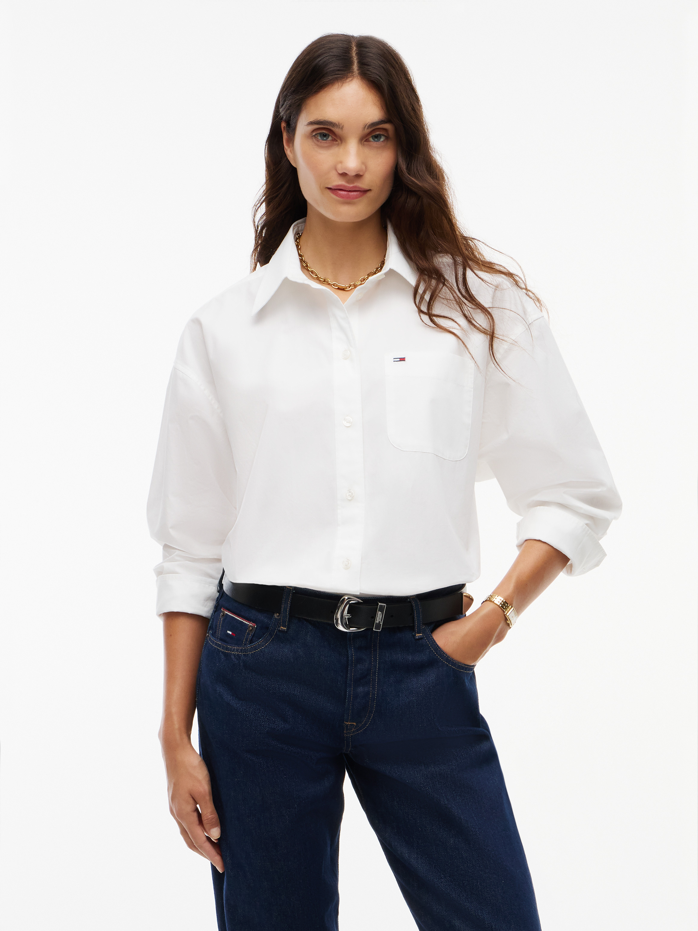 Oversized Fit Yarn Dyed Poplin Shirt — Beige