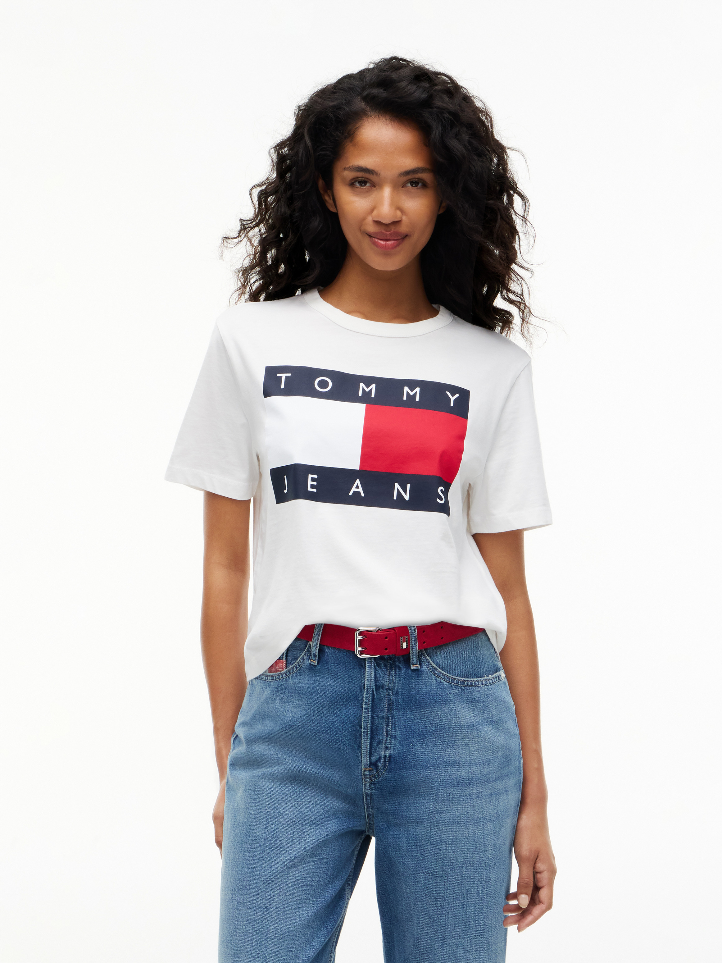 Flag Badge Boxy Jersey T-Shirt — Beige