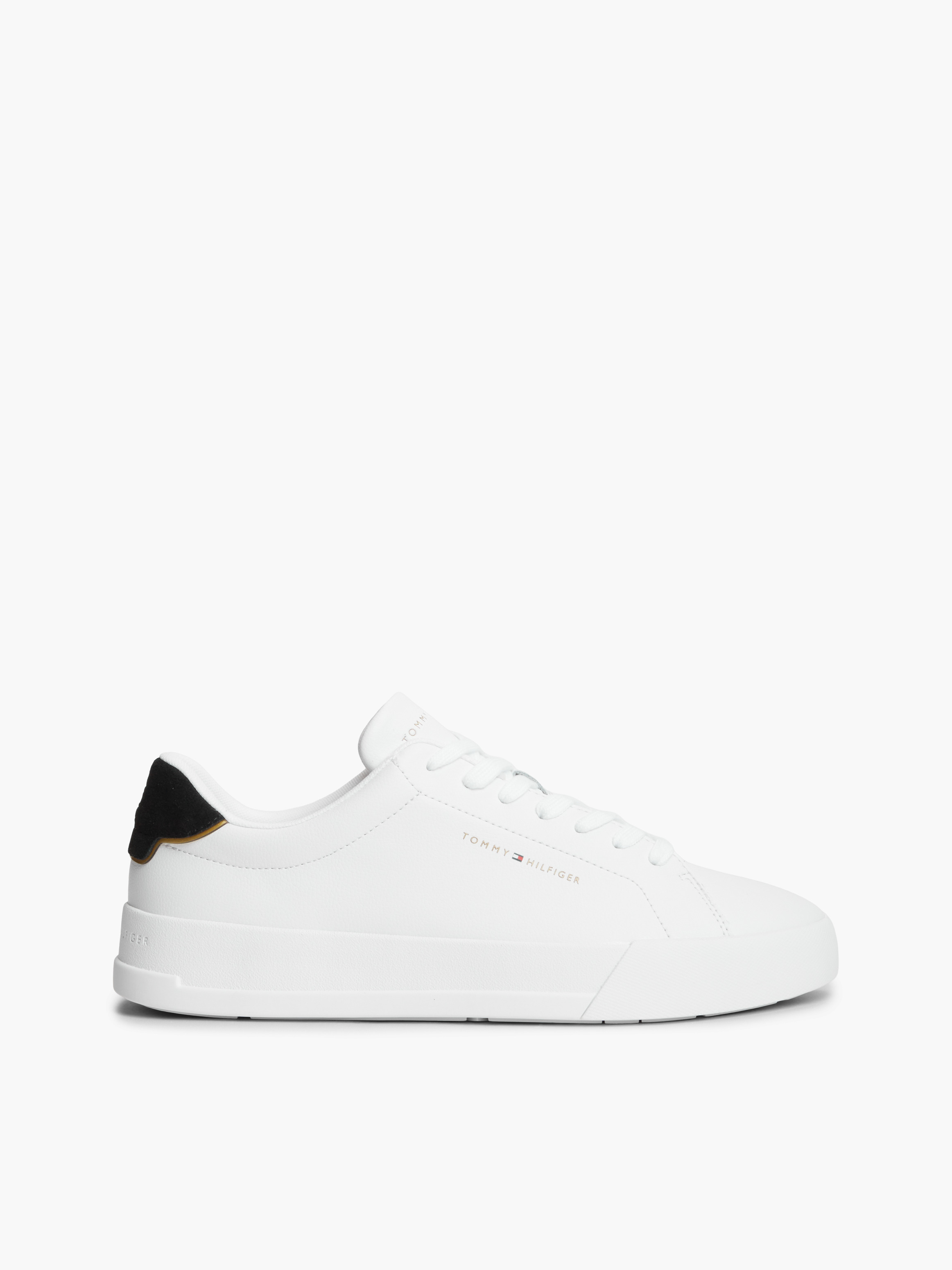 Contrast Heel Court Trainers With Leather — White