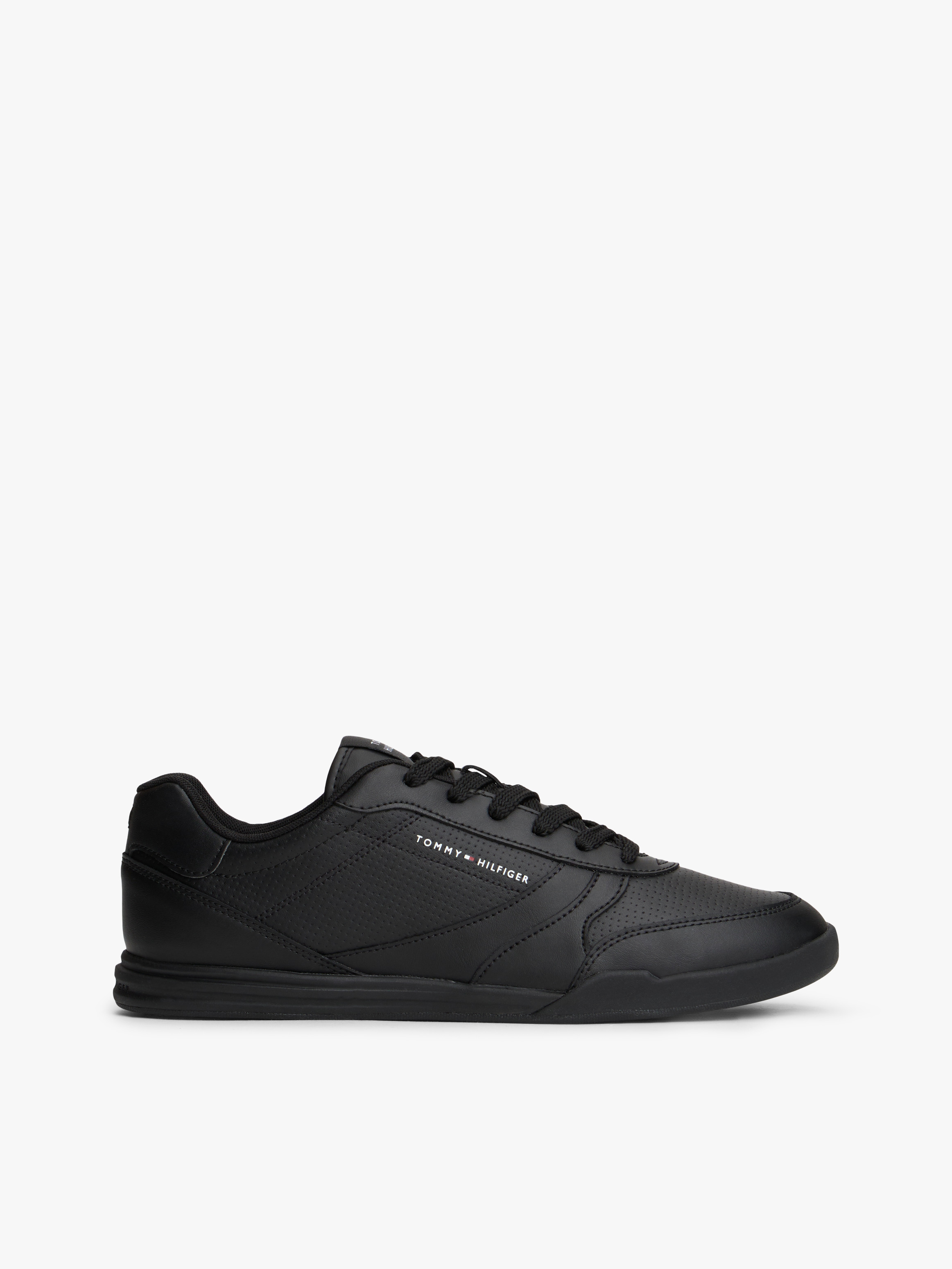 Debossed Logo Cupsole Trainers with Leather — Black