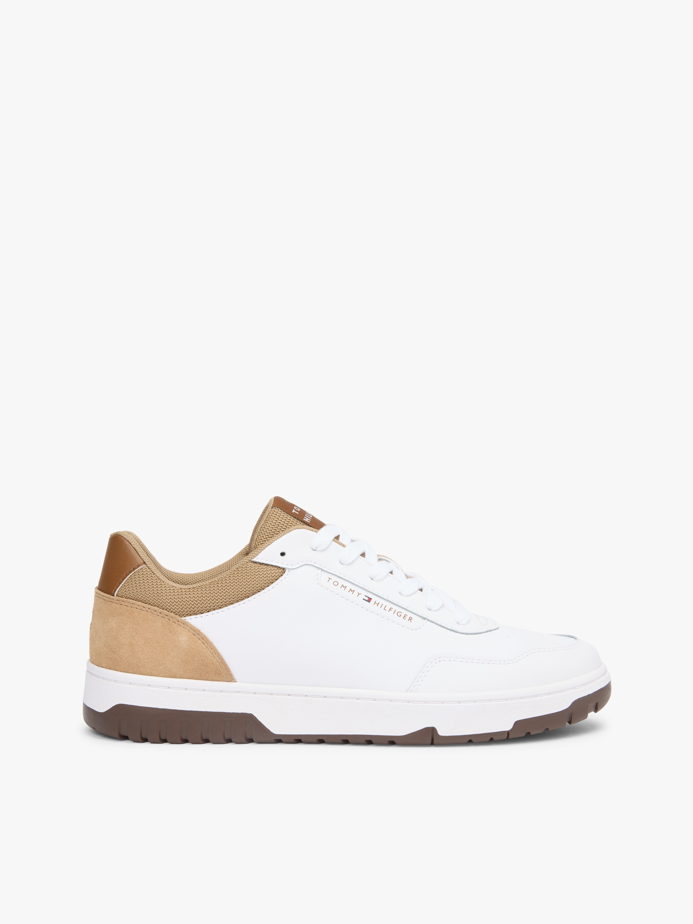 Mixed Texture Basketball Trainers With Leather — Brown