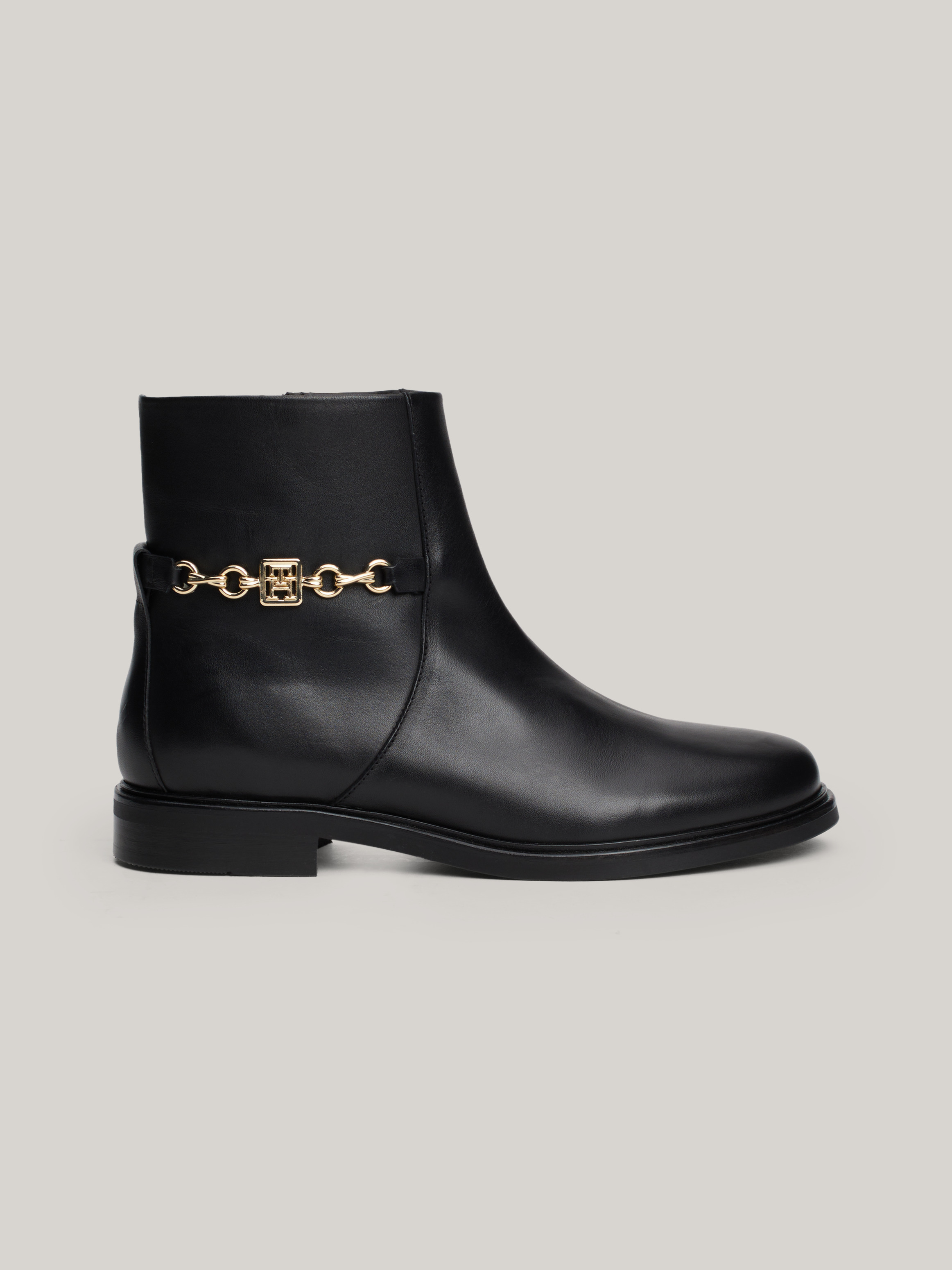 Leather Chain Hardware Ankle Boots