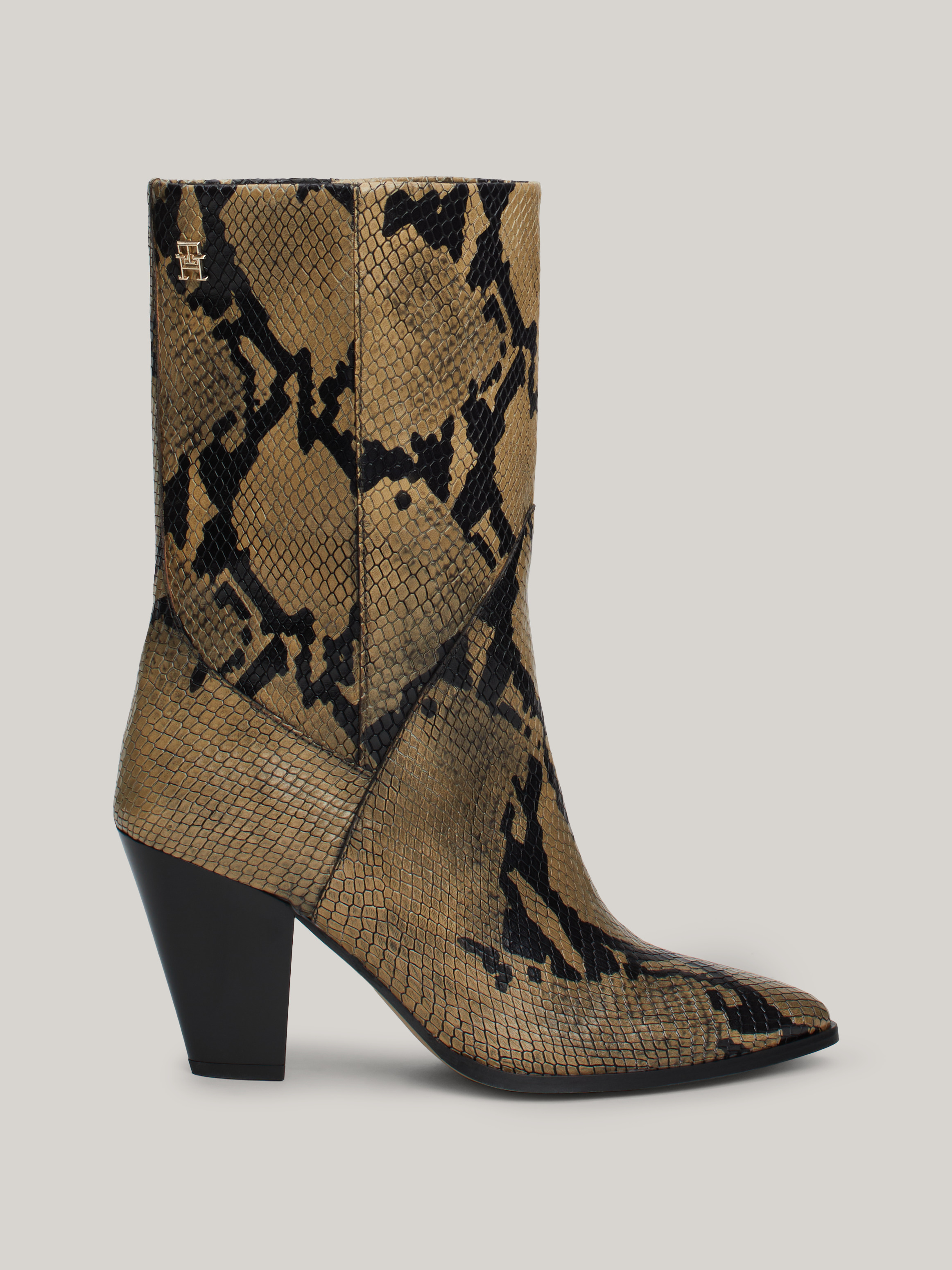 Cuban Heel Snake Embossed Leather Boots