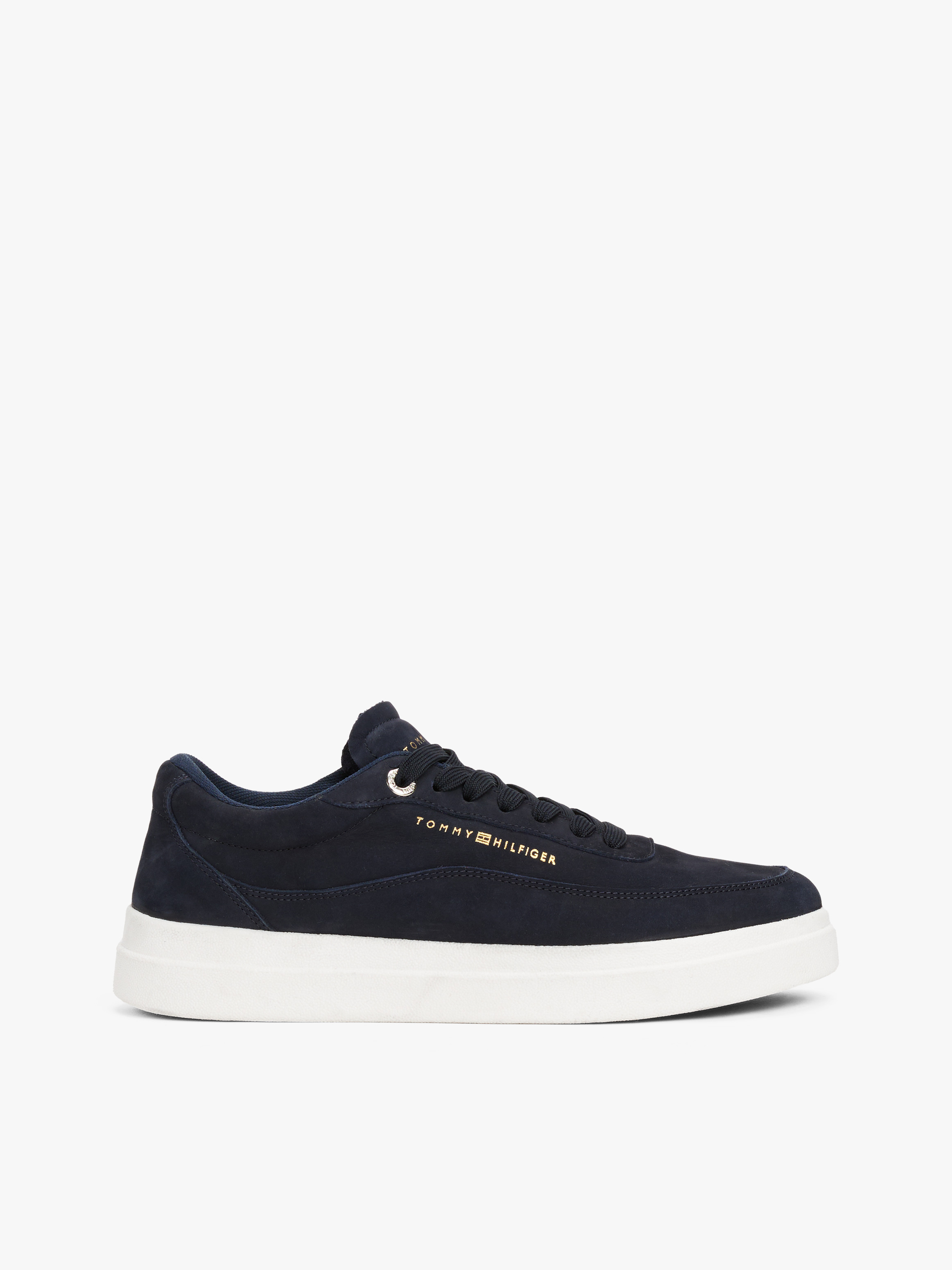 Leather Metallic Logo Court Trainers