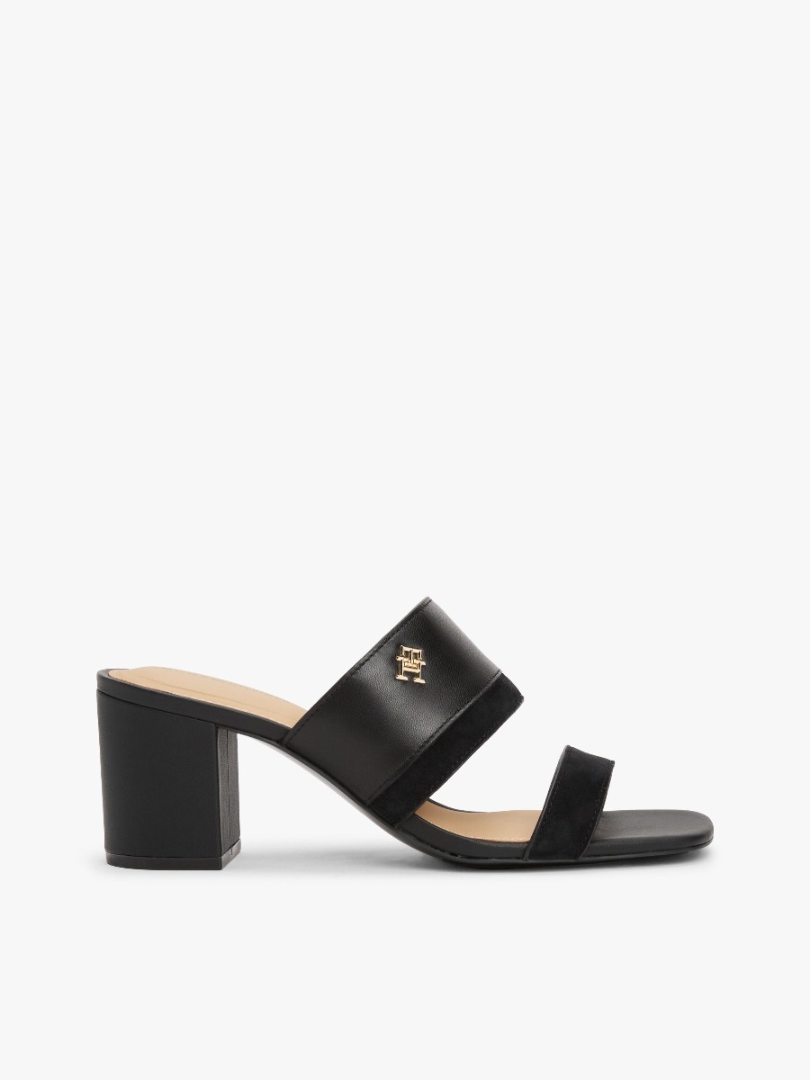 Leather Block Heel Mules