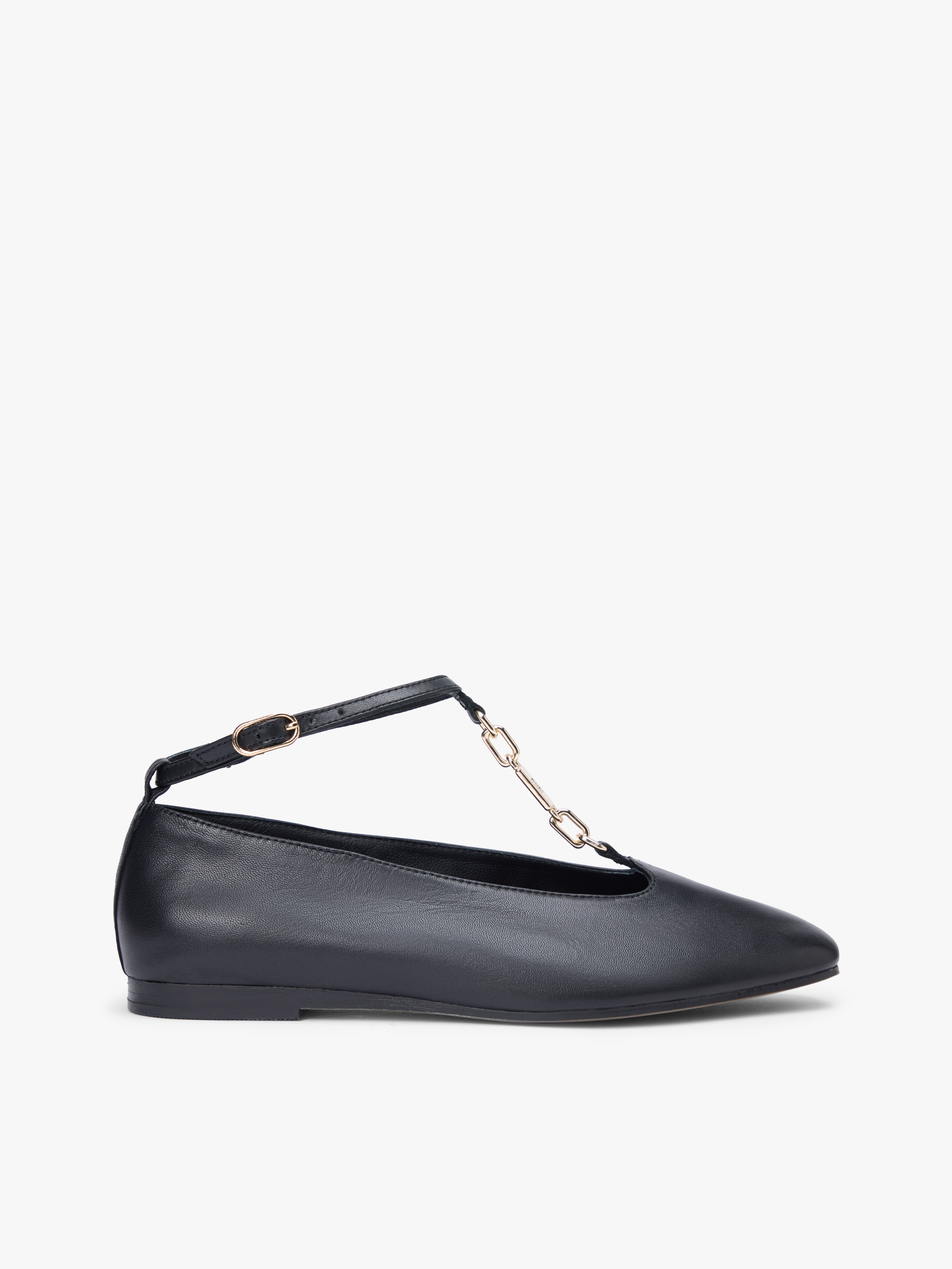 Leather T-Bar Chain Ballerinas