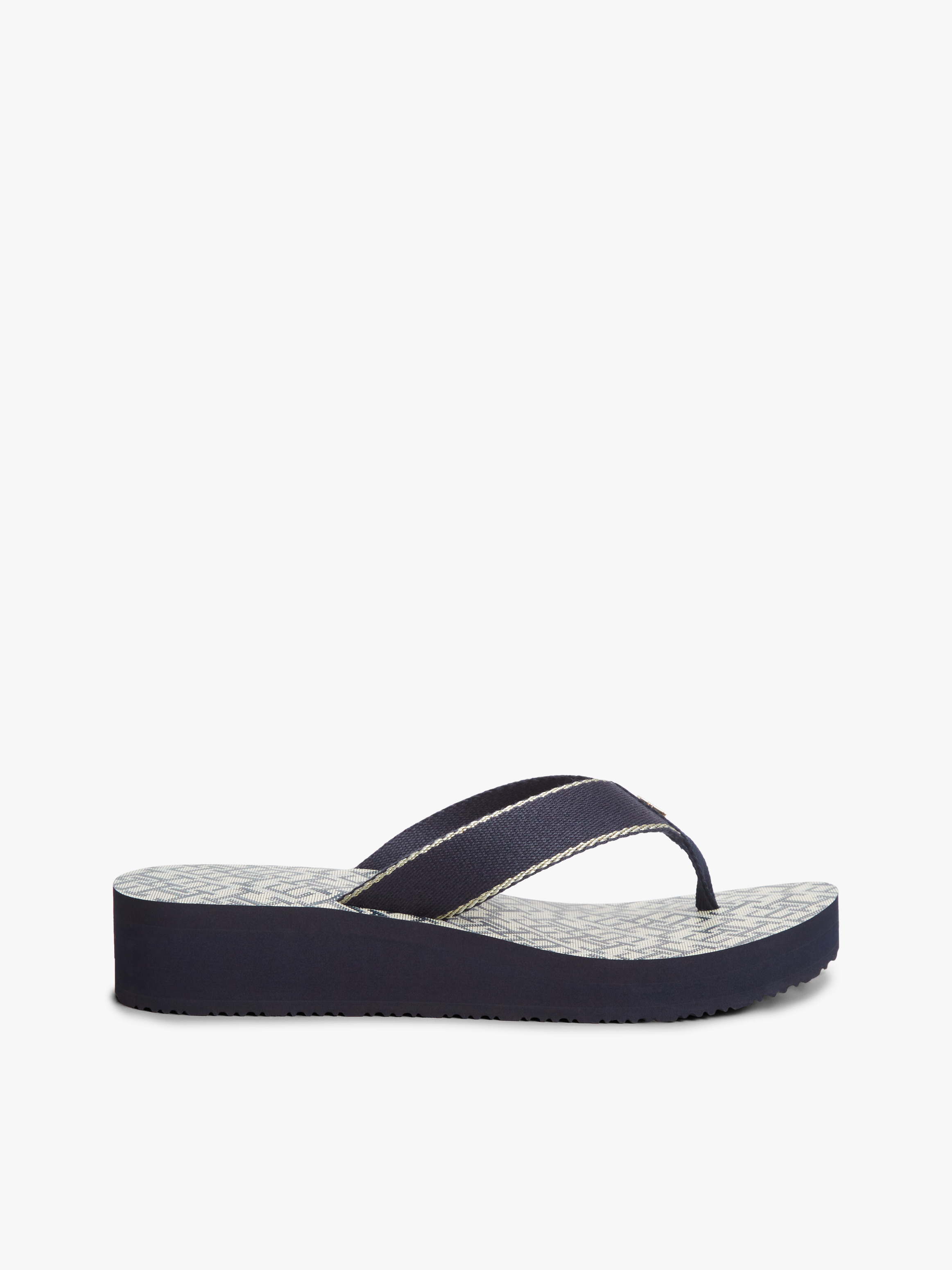 TH Monogram Wedge Heel Flip-Flops — Blue