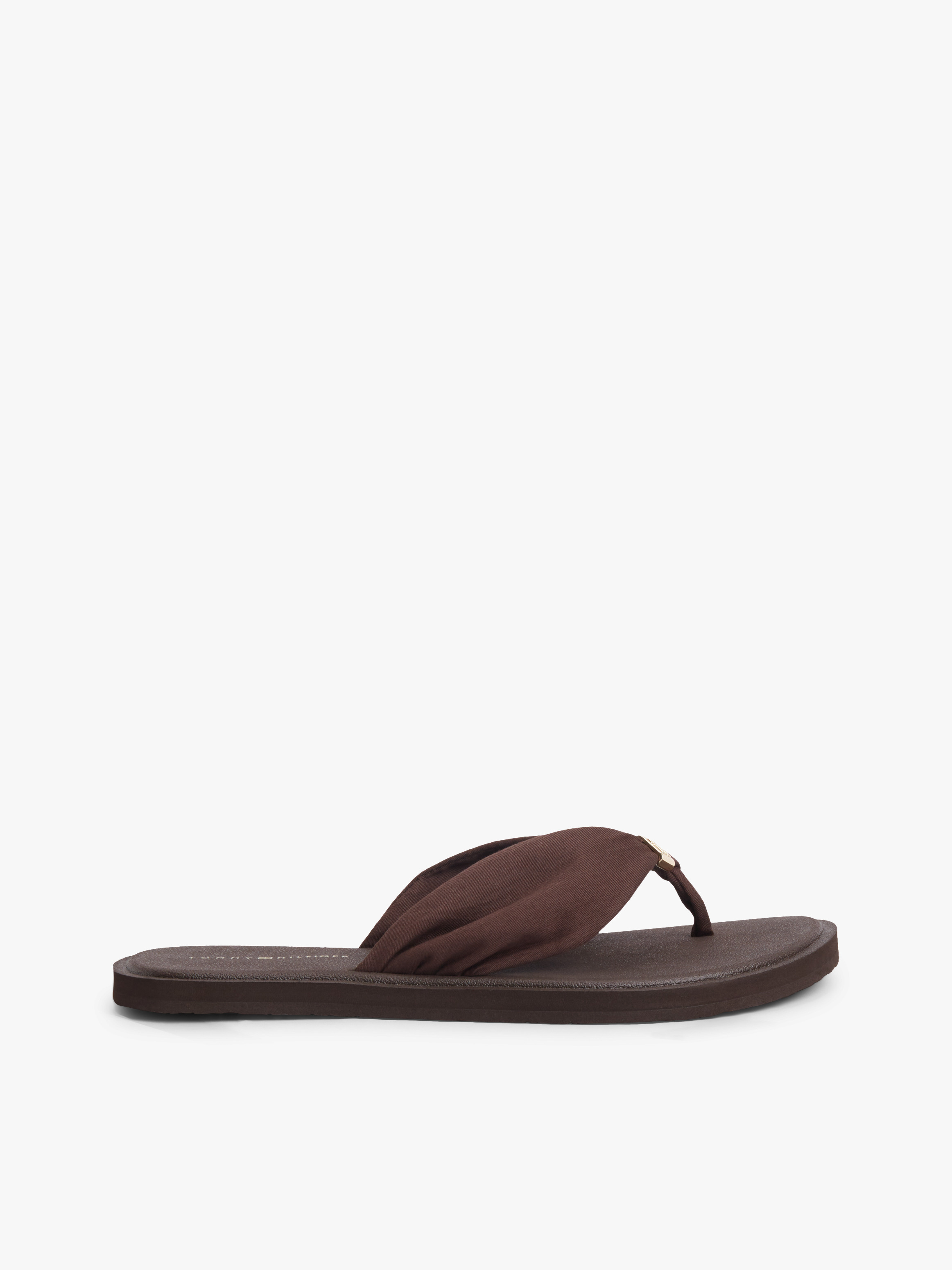 TH Monogram Plaque Flip-Flops — Brown