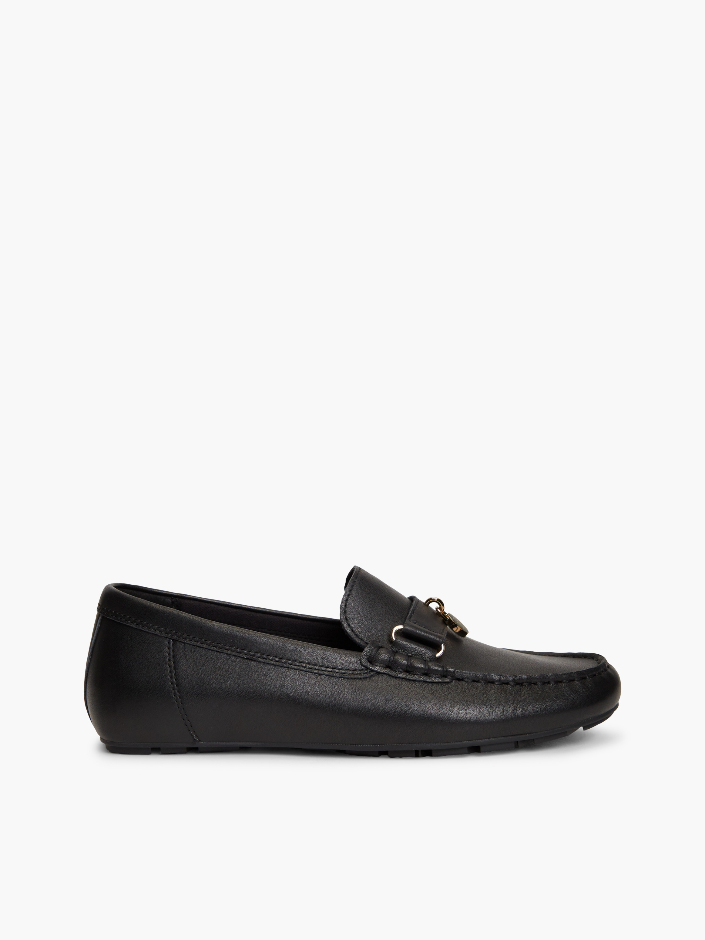 TH Monogram Padlock Charm Leather Moccasins — Black