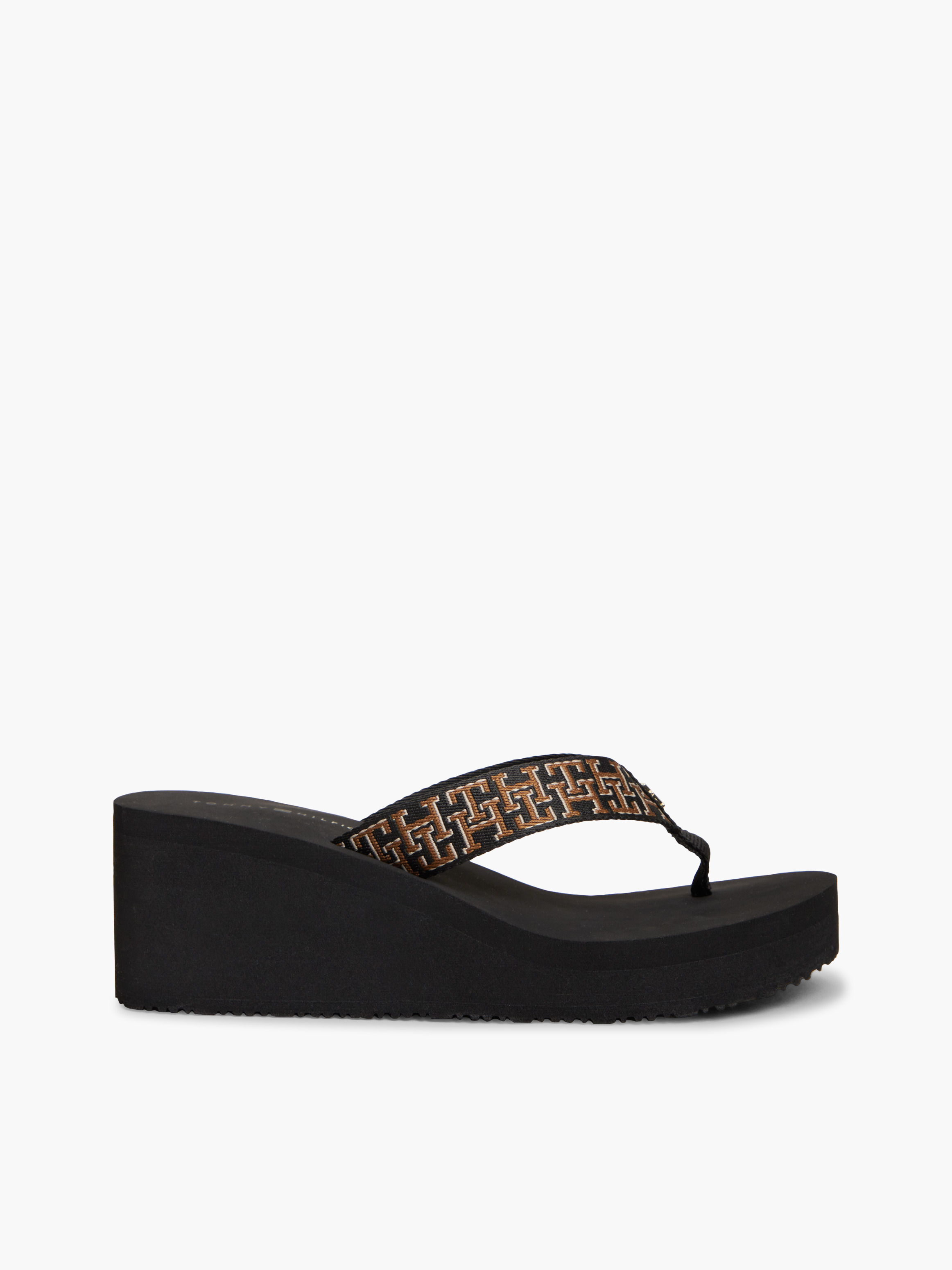 TH Monogram Wedge Flip-Flops — BLACK